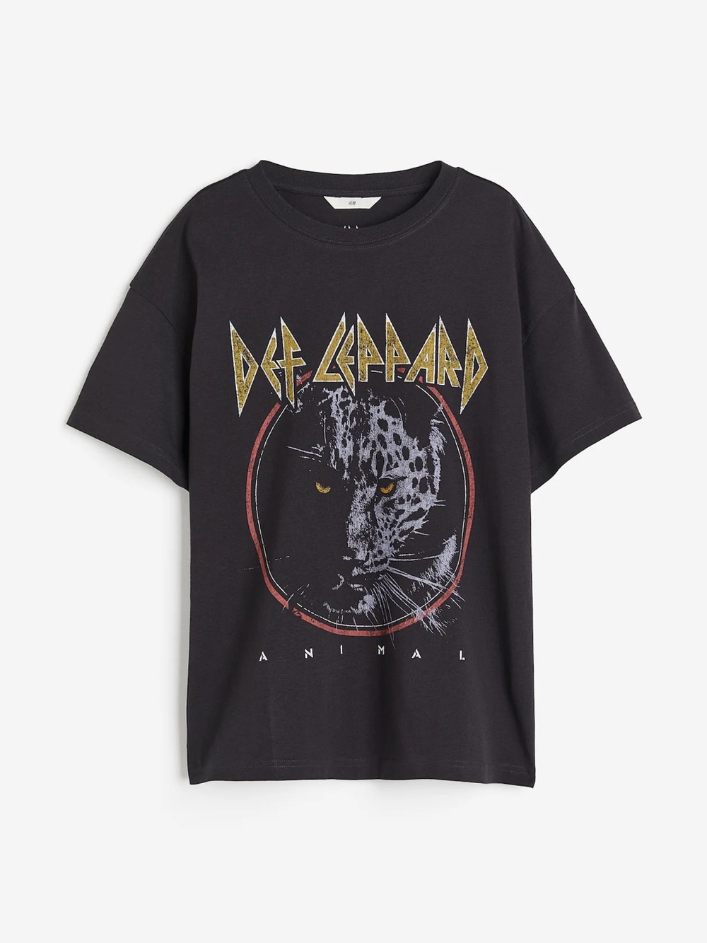 H&M Black Def Leppard Graphic Tee with Gold and Red Accents